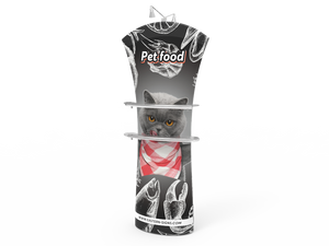 Top Tension Fabric Banner Stand - Curved with Arm Shelves
