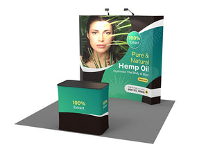 8ft curved Expanding Pop Up Display Stand with Shipping Case to Podium